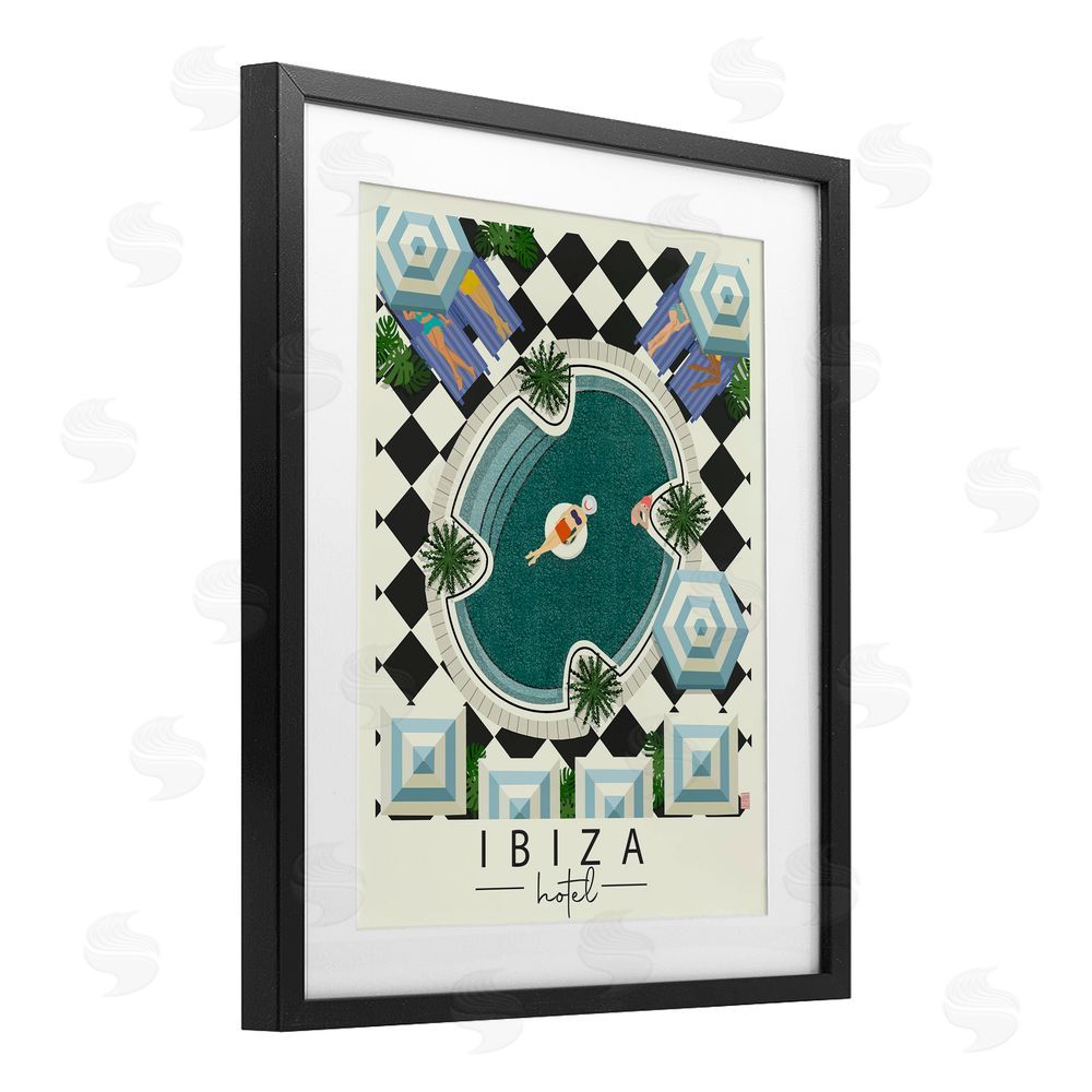 Sundance Graphics Ibiza Hotel Aerial Pool Black Framed Print Under Glass Wall Art