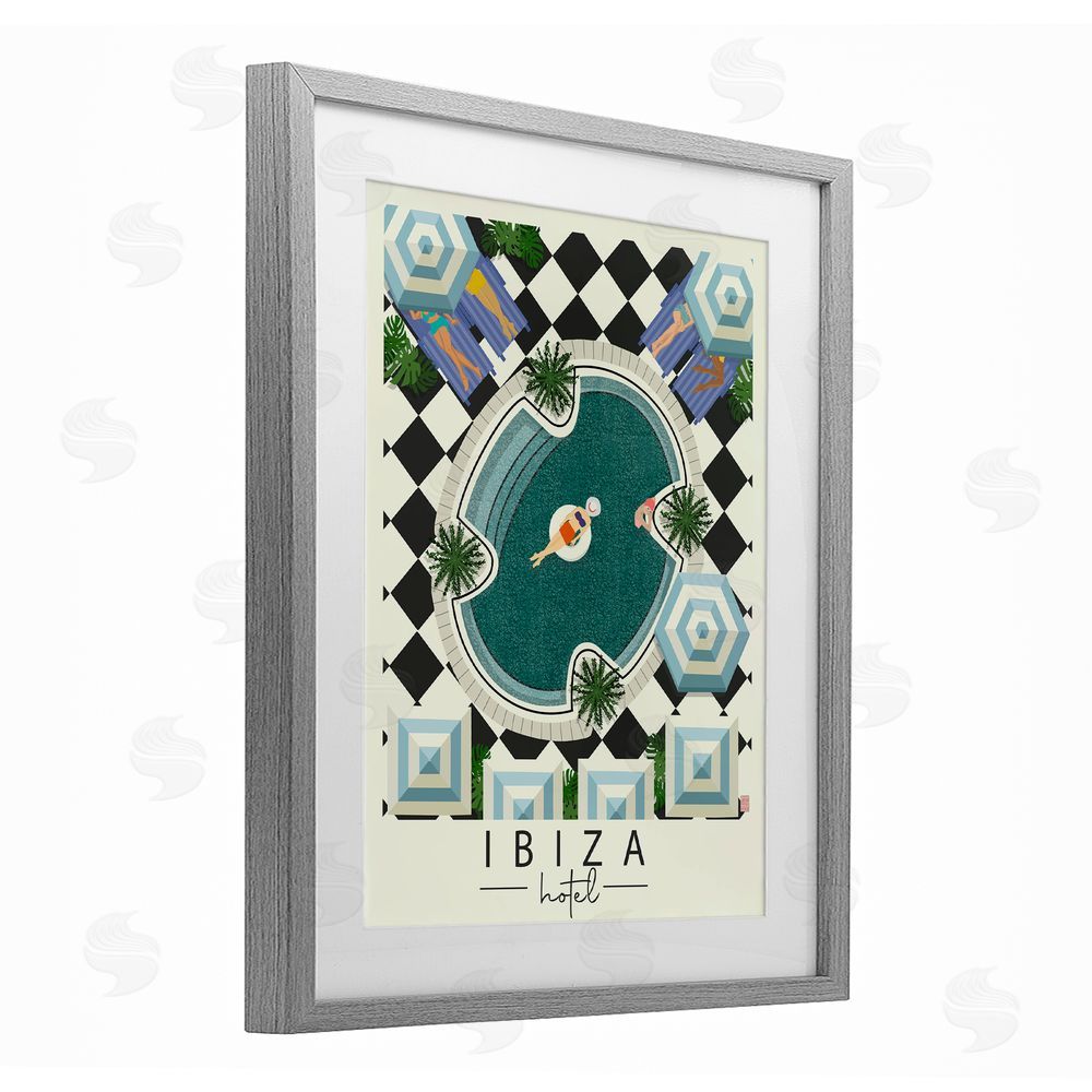 Sundance Graphics Ibiza Hotel Aerial Pool Gray Framed Print Under Glass Wall Art