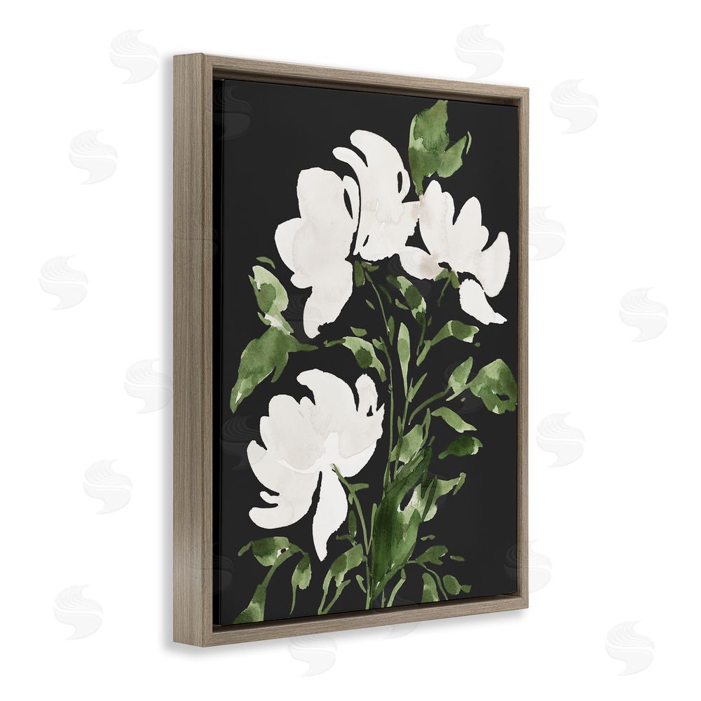 Lucille Price White Over Black Floral Brown Floating Frame Canvas Wall Art Print