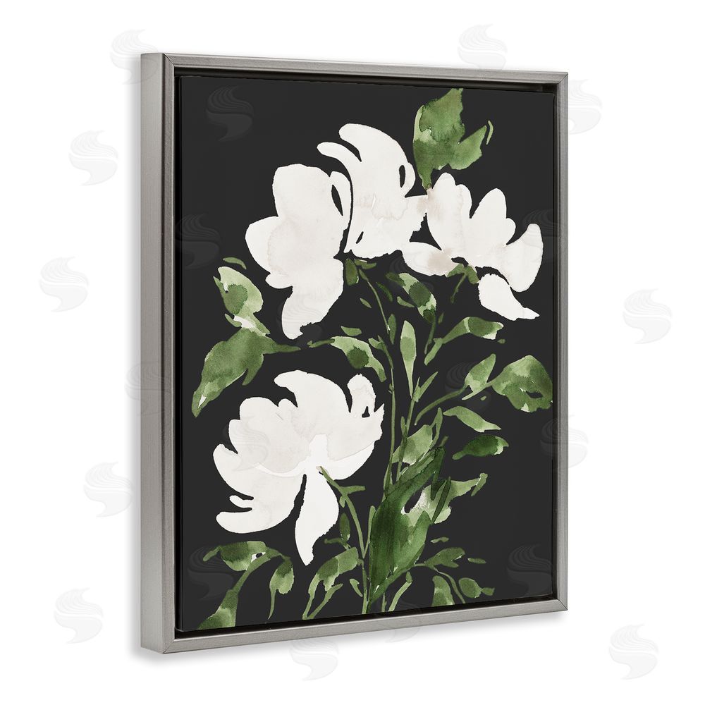 Lucille Price White Over Black Floral Gray Floating Frame Canvas Wall Art Print