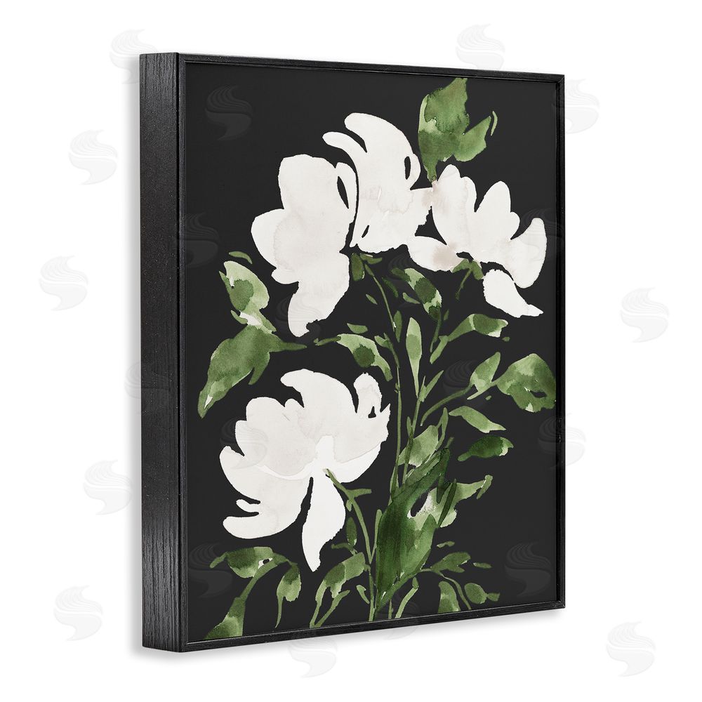 Lucille Price White Over Black Floral Black Framed Giclee Wall Art Print