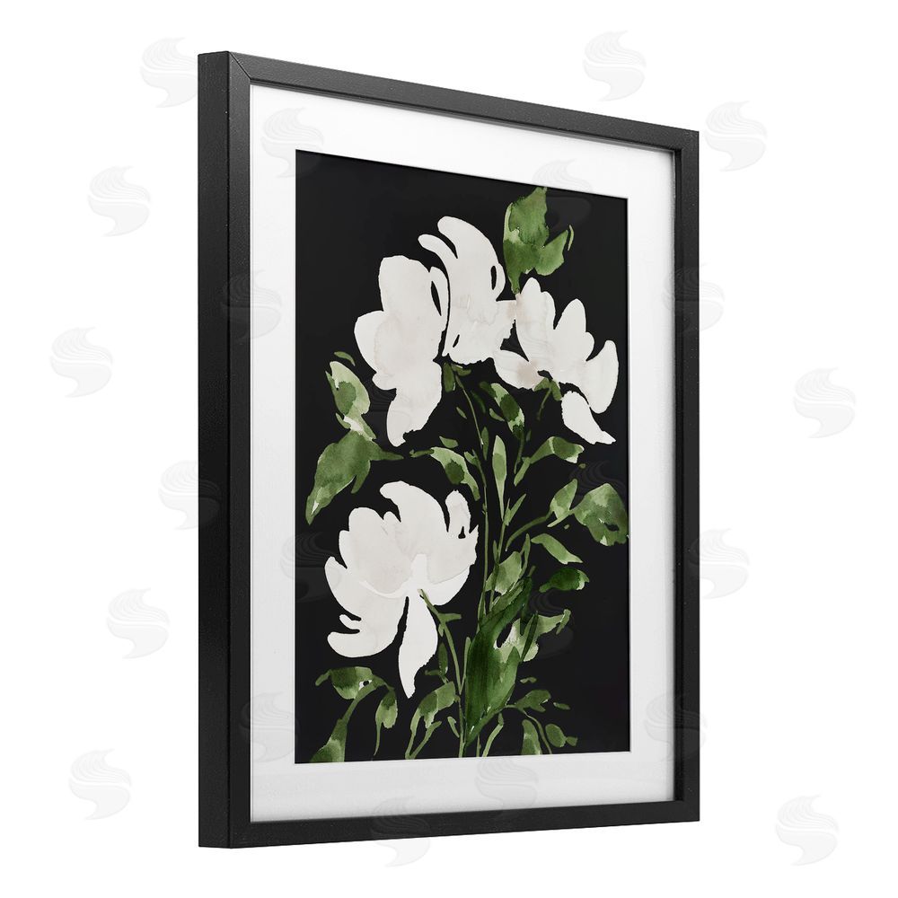 Lucille Price White Over Black Floral Black Framed Print Under Glass Wall Art