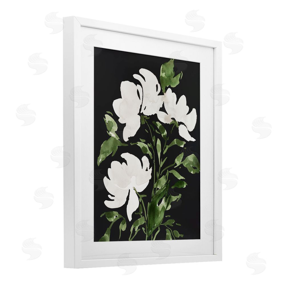 Lucille Price White Over Black Floral White Framed Print Under Glass Wall Art