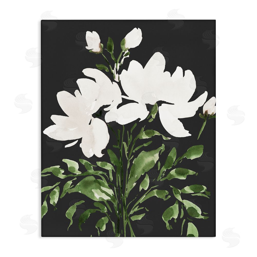 Lucille Price White On Black Floral Stretched Canvas Wall Art Print
