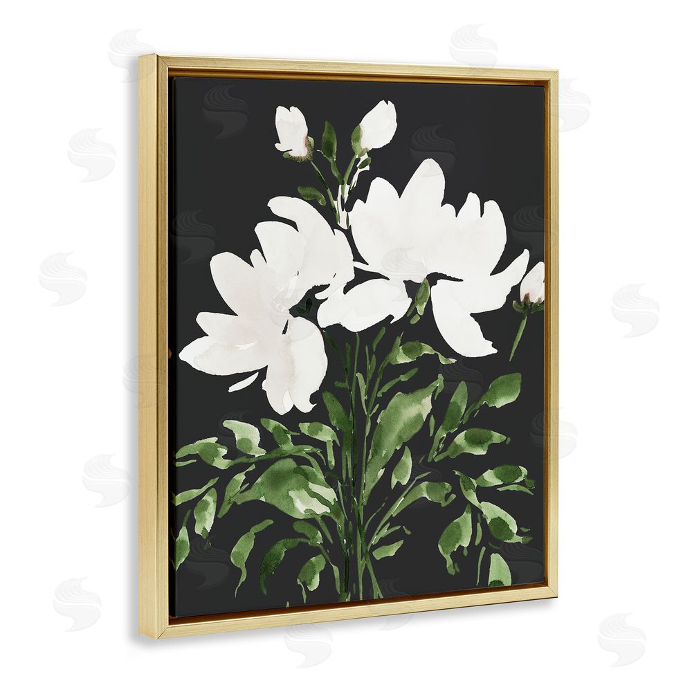 Lucille Price White On Black Floral Gold Floating Frame Canvas Wall Art Print