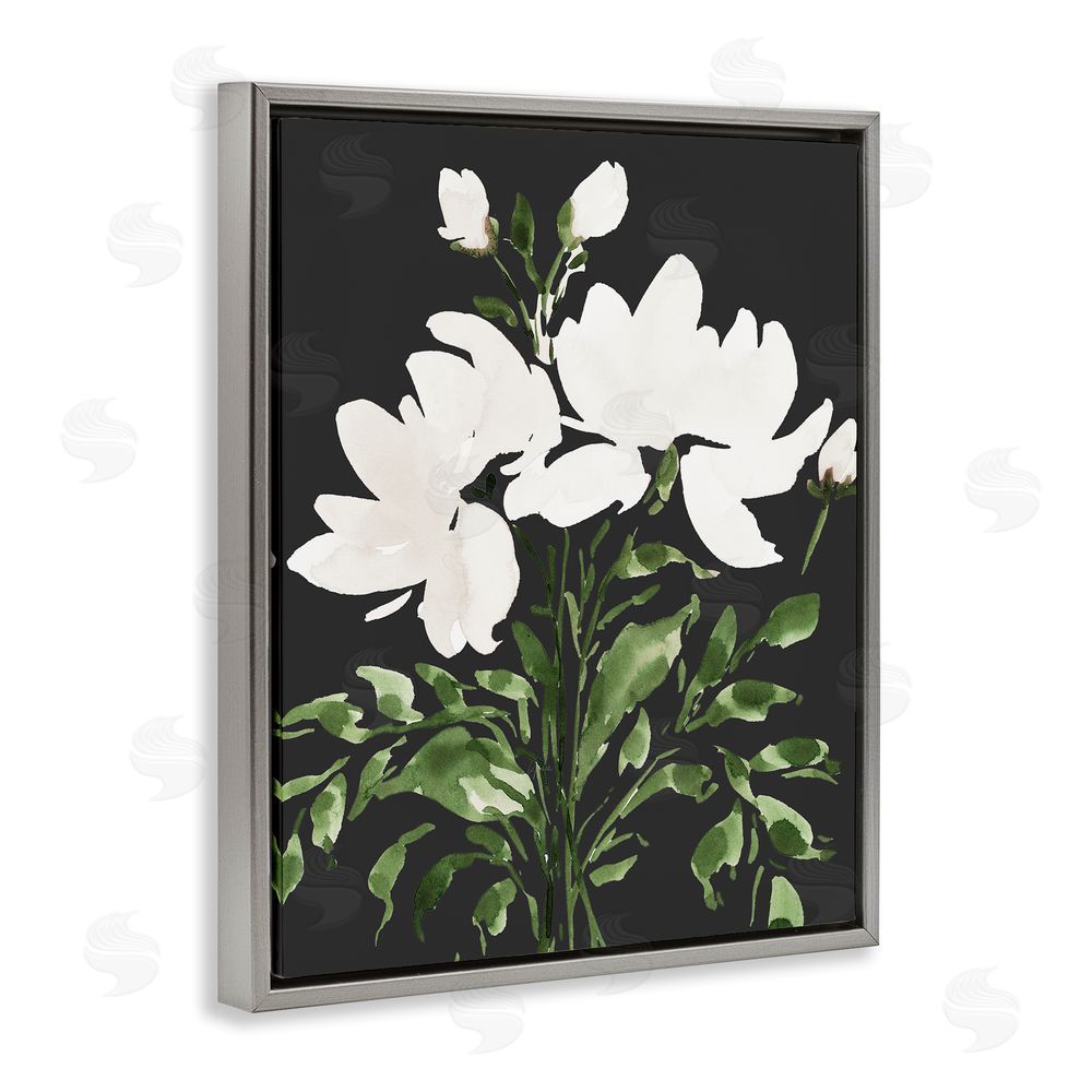 Lucille Price White On Black Floral Gray Floating Frame Canvas Wall Art Print