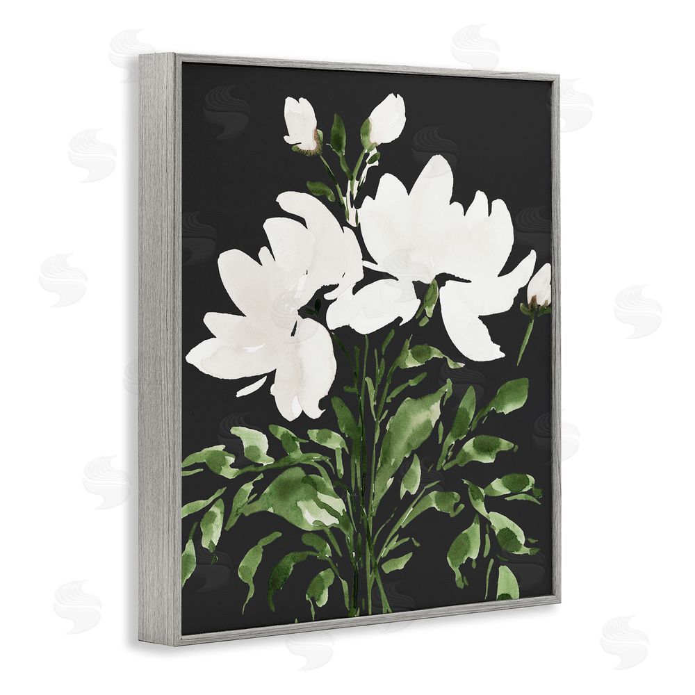 Lucille Price White On Black Floral Gray Framed Giclee Wall Art Print