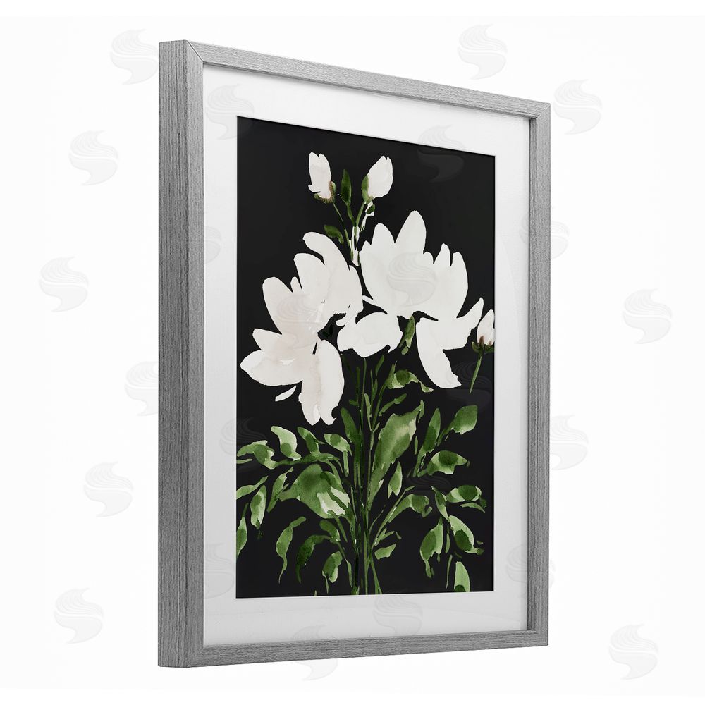 Lucille Price White On Black Floral Gray Framed Print Under Glass Wall Art