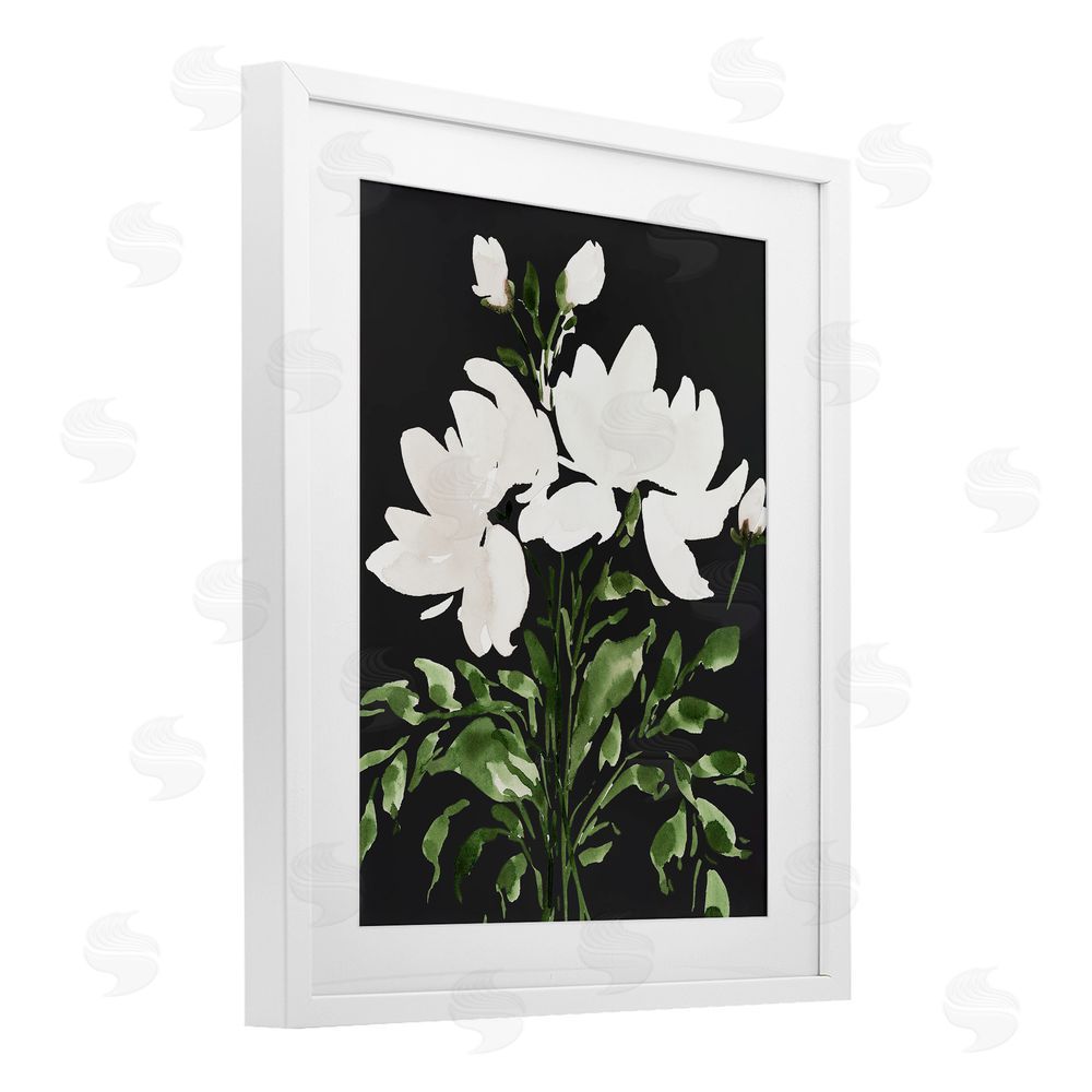 Lucille Price White On Black Floral White Framed Print Under Glass Wall Art