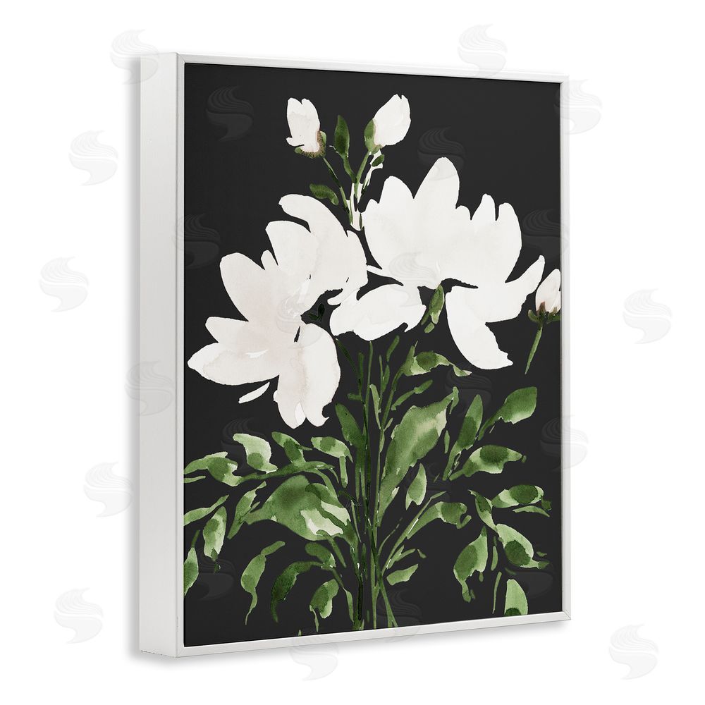 Lucille Price White On Black Floral White Framed Giclee Wall Art Print
