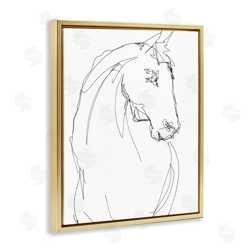 Lorenzo Collective Sketched Horse Contour Gold Floating Frame Canvas Wall Art Print