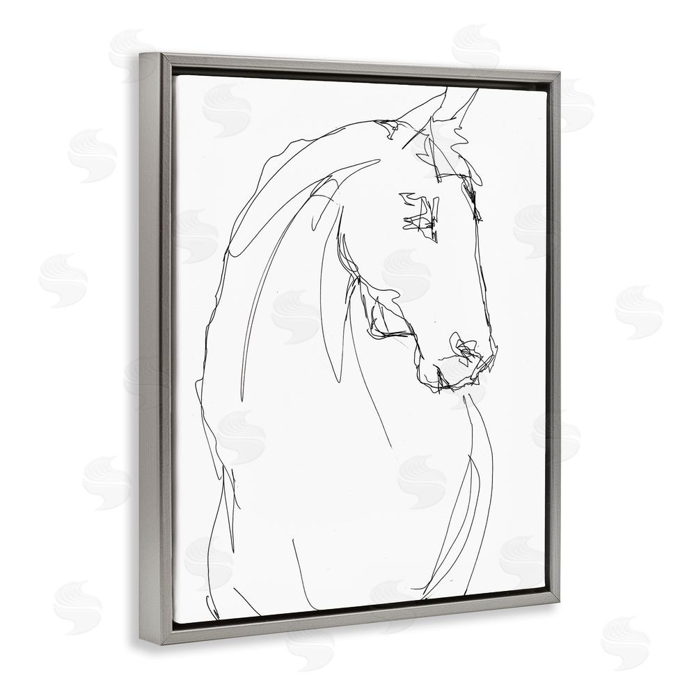 Lorenzo Collective Sketched Horse Contour Gray Floating Frame Canvas Wall Art Print