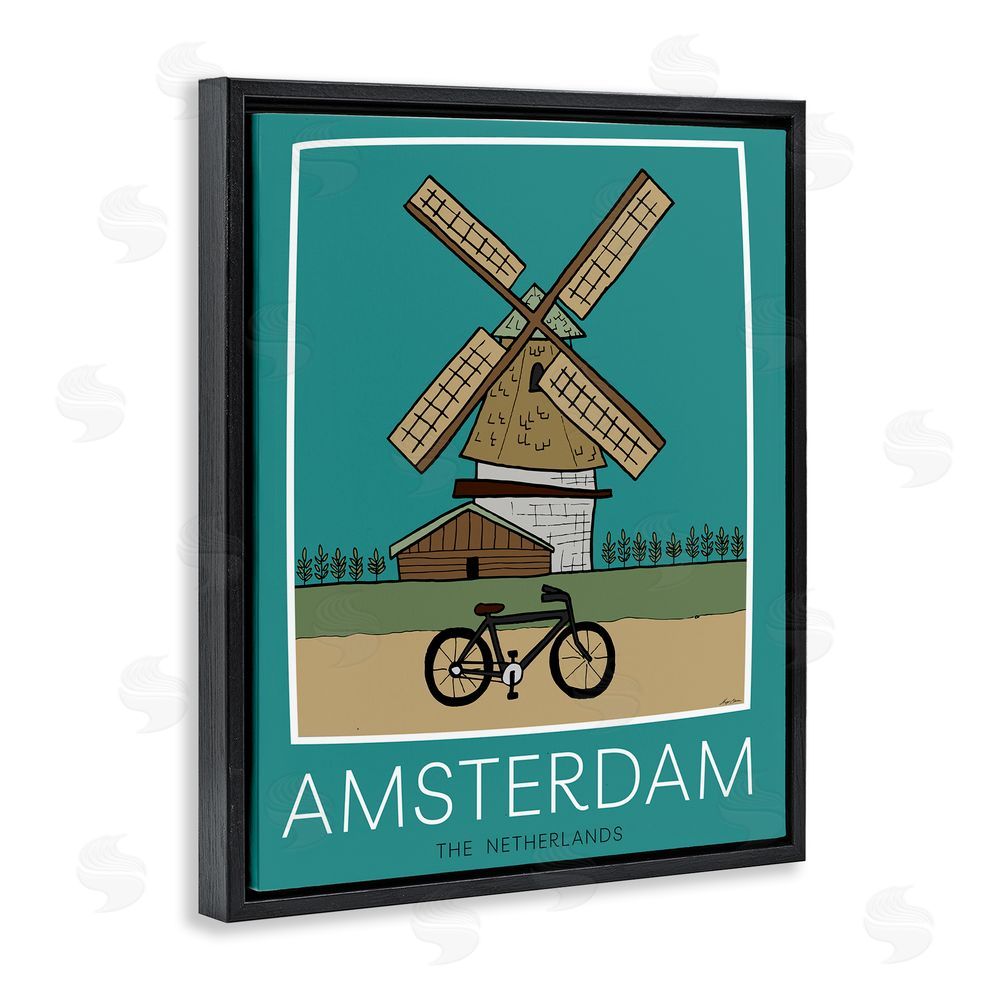 Sundance Graphics Amsterdam Windmill Poster Black Floating Frame Canvas Wall Art Print