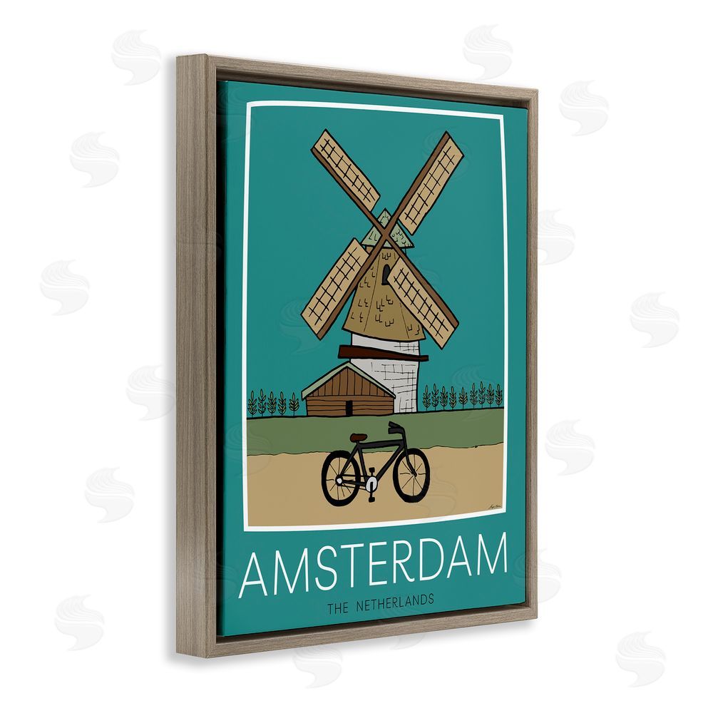 Sundance Graphics Amsterdam Windmill Poster Brown Floating Frame Canvas Wall Art Print