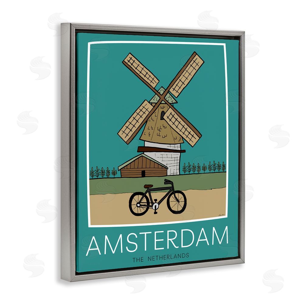 Sundance Graphics Amsterdam Windmill Poster Gray Floating Frame Canvas Wall Art Print