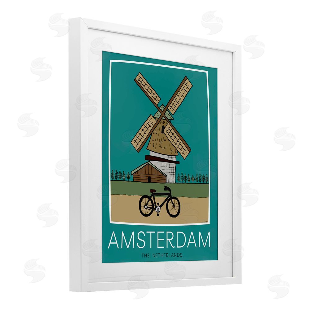 Sundance Graphics Amsterdam Windmill Poster White Framed Print Under Glass Wall Art