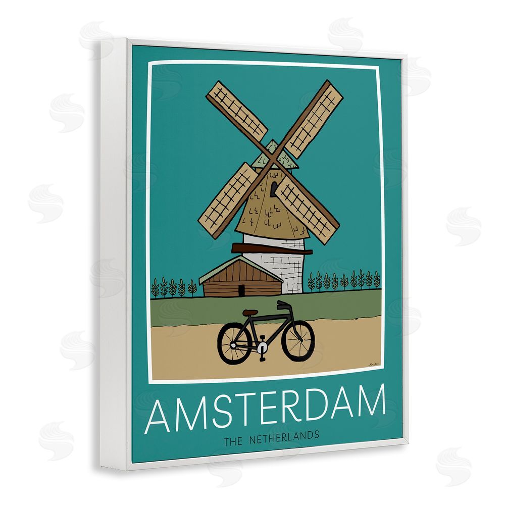 Sundance Graphics Amsterdam Windmill Poster White Framed Giclee Wall Art Print