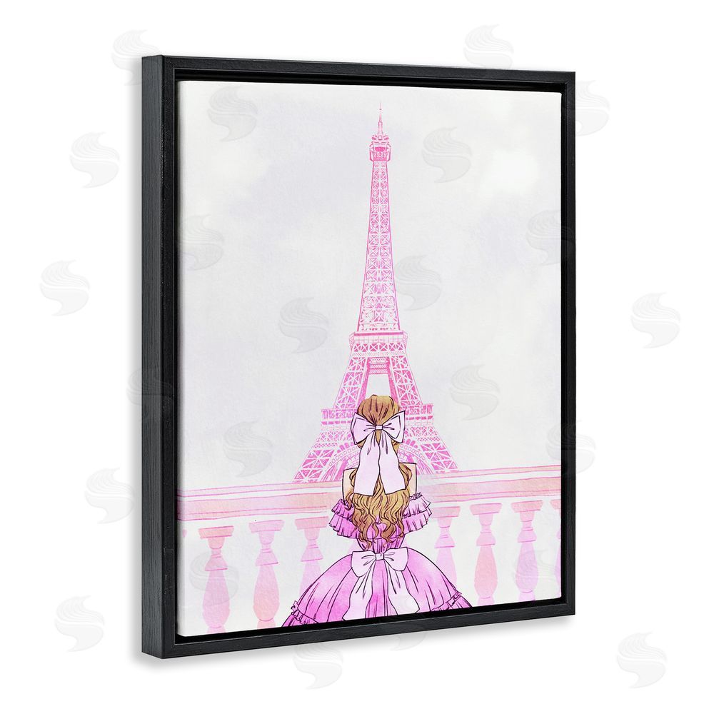 Ziwei Li Pink Gown & Eiffel Tower Black Floating Frame Canvas Wall Art Print
