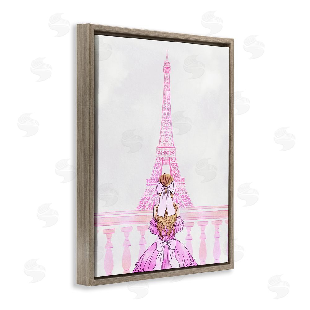 Ziwei Li Pink Gown & Eiffel Tower Brown Floating Frame Canvas Wall Art Print