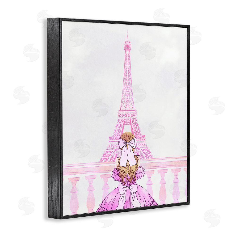 Ziwei Li Pink Gown & Eiffel Tower Black Framed Giclee Wall Art Print