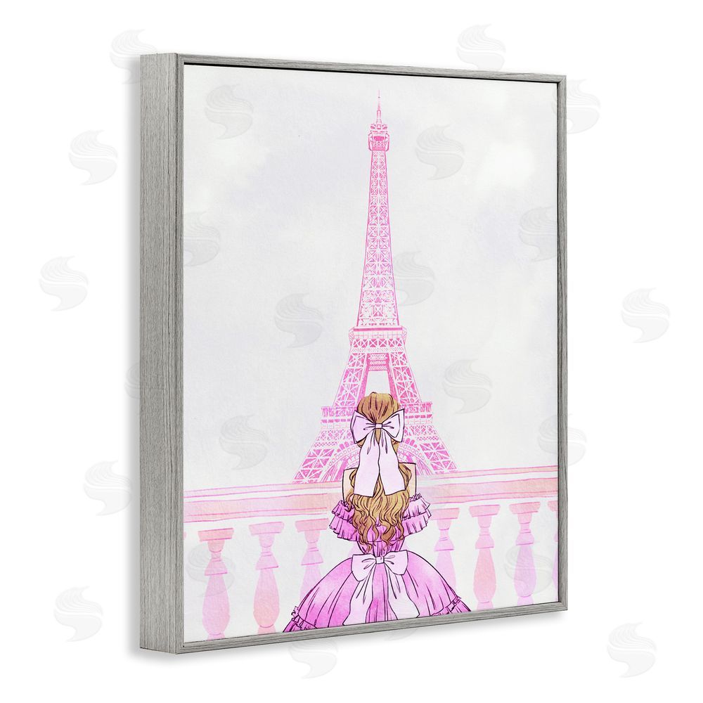 Ziwei Li Pink Gown & Eiffel Tower Gray Framed Giclee Wall Art Print