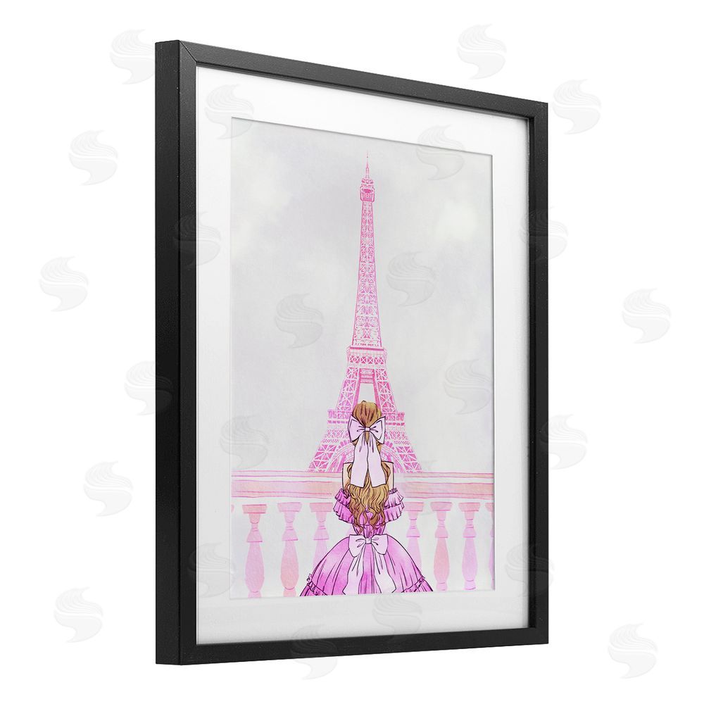 Ziwei Li Pink Gown & Eiffel Tower Black Framed Print Under Glass Wall Art