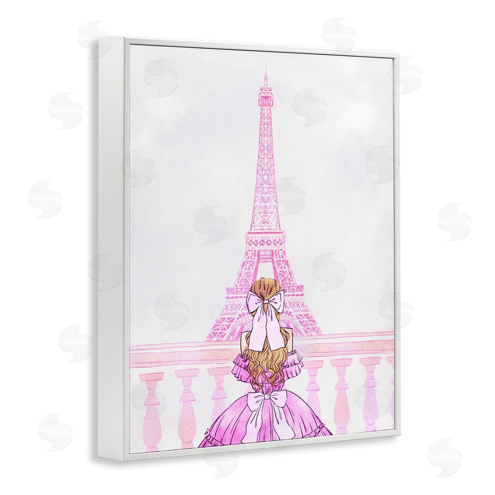Ziwei Li Pink Gown & Eiffel Tower White Framed Giclee Wall Art Print