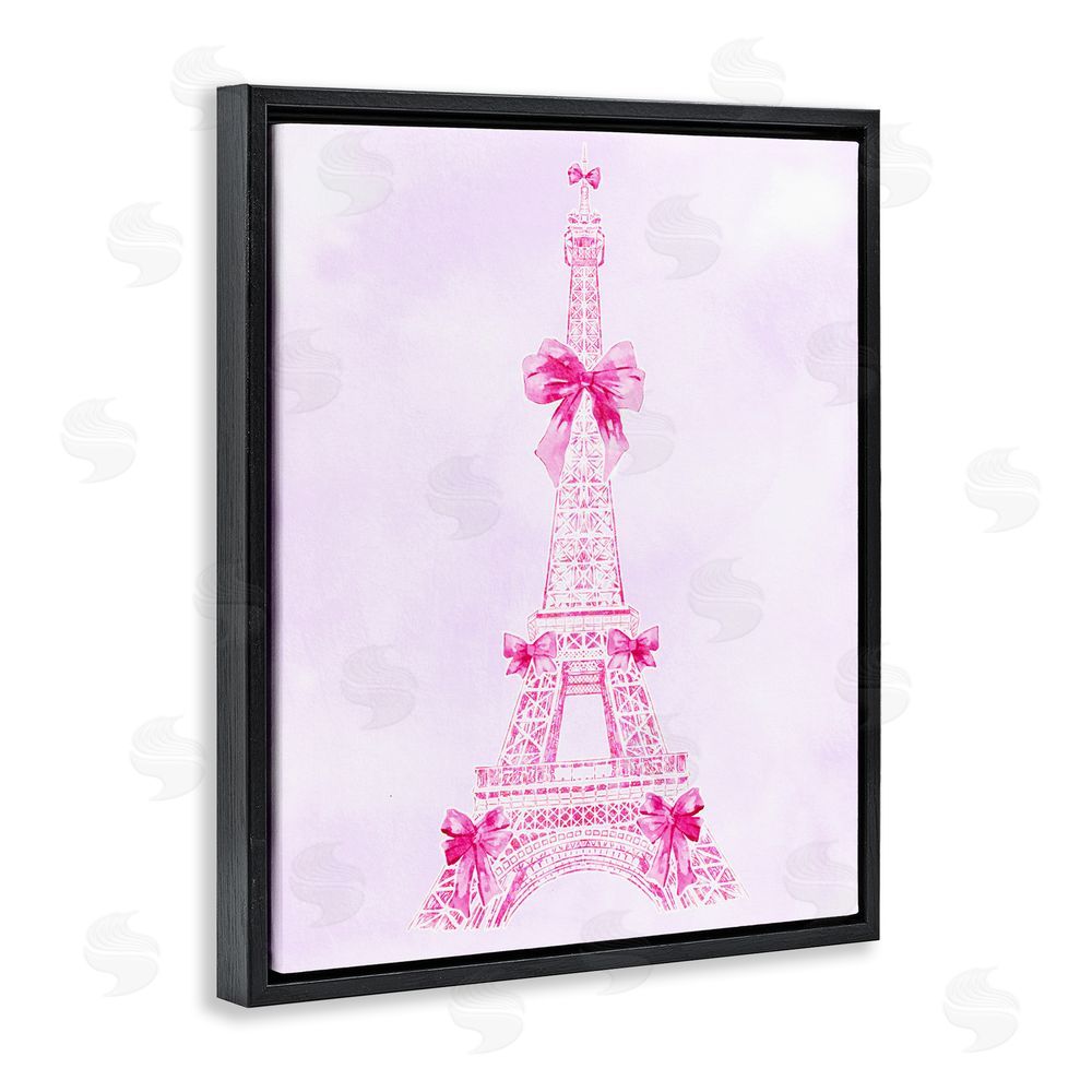 Ziwei Li Ribbon Bedecked Eiffel Tower Black Floating Frame Canvas Wall Art Print