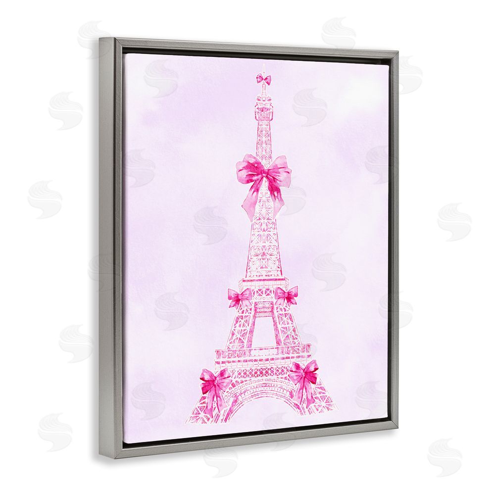 Ziwei Li Ribbon Bedecked Eiffel Tower Gray Floating Frame Canvas Wall Art Print