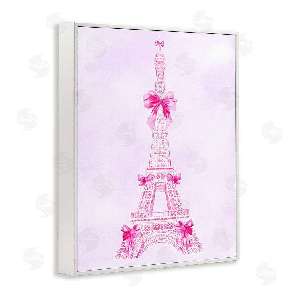 Ziwei Li Ribbon Bedecked Eiffel Tower White Framed Giclee Wall Art Print
