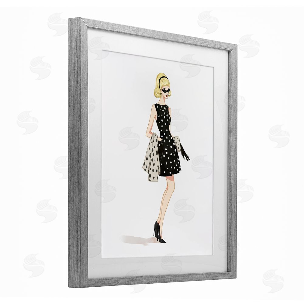 Ziwei Li Feminine Retro Fashion Gray Framed Print Under Glass with Mat Wall Art