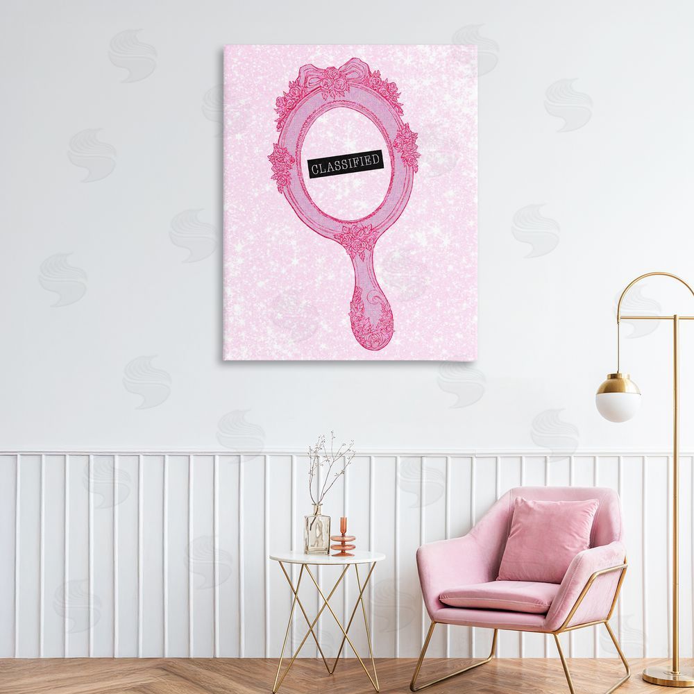 Ziwei Li Classified Ornate Pink Mirror Stretched Canvas Wall Art in Room