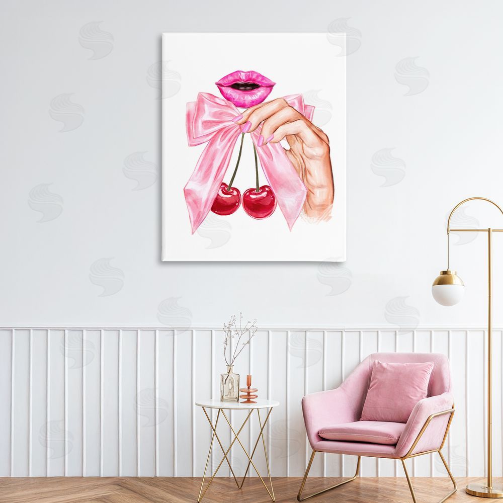 Ziwei Li Lips & Feminine Cherries Stretched Canvas Wall Art in Room
