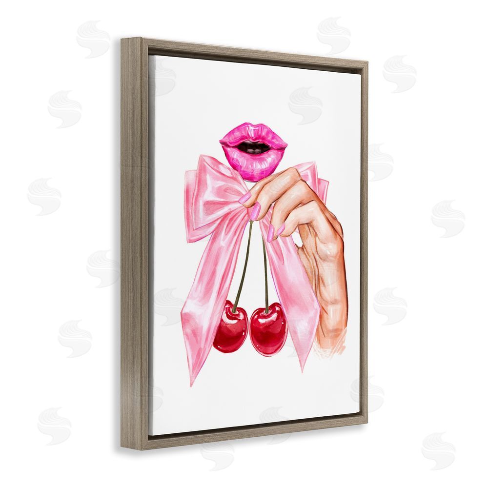 Ziwei Li Lips & Feminine Cherries Brown Floating Frame Canvas Wall Art