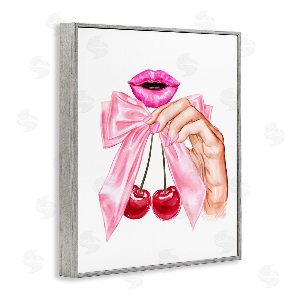 Ziwei Li Lips & Feminine Cherries Gray Framed Giclee Wall Art Print