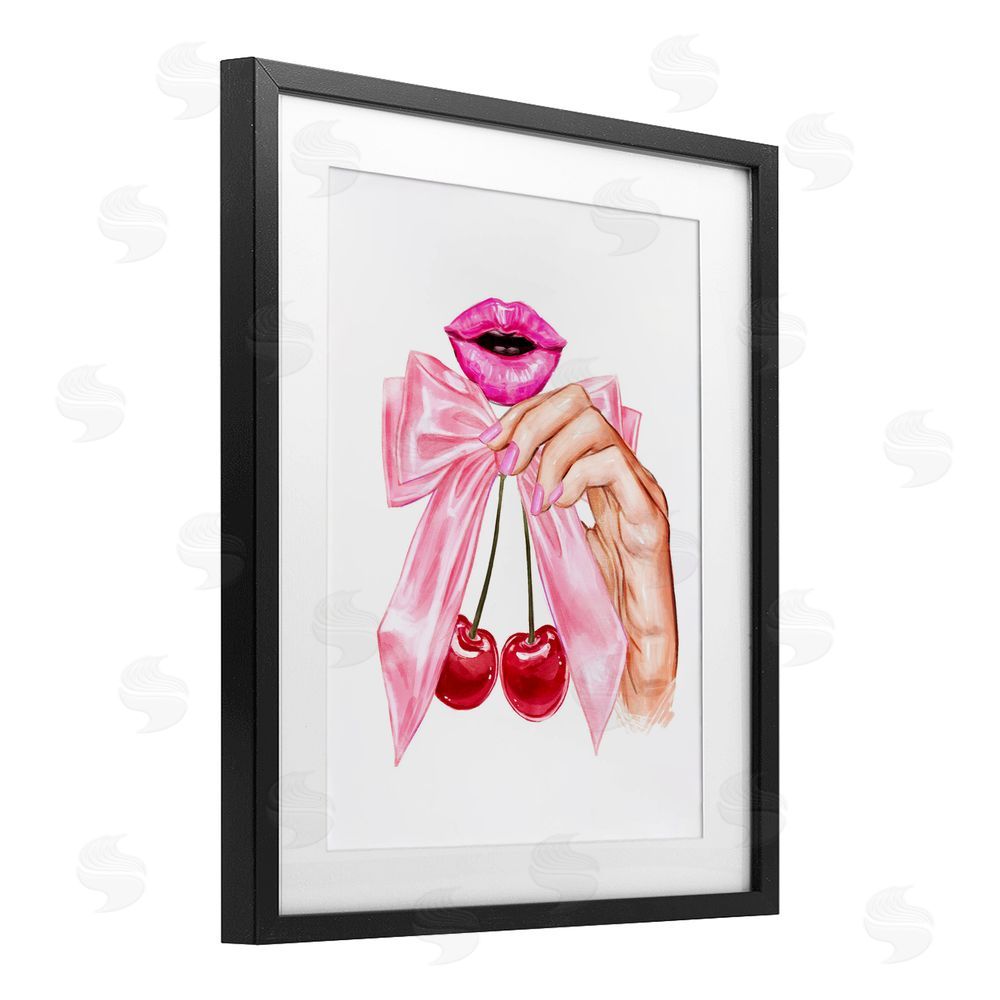 Ziwei Li Lips & Feminine Cherries Black Framed Print Under Glass with Mat Wall Art