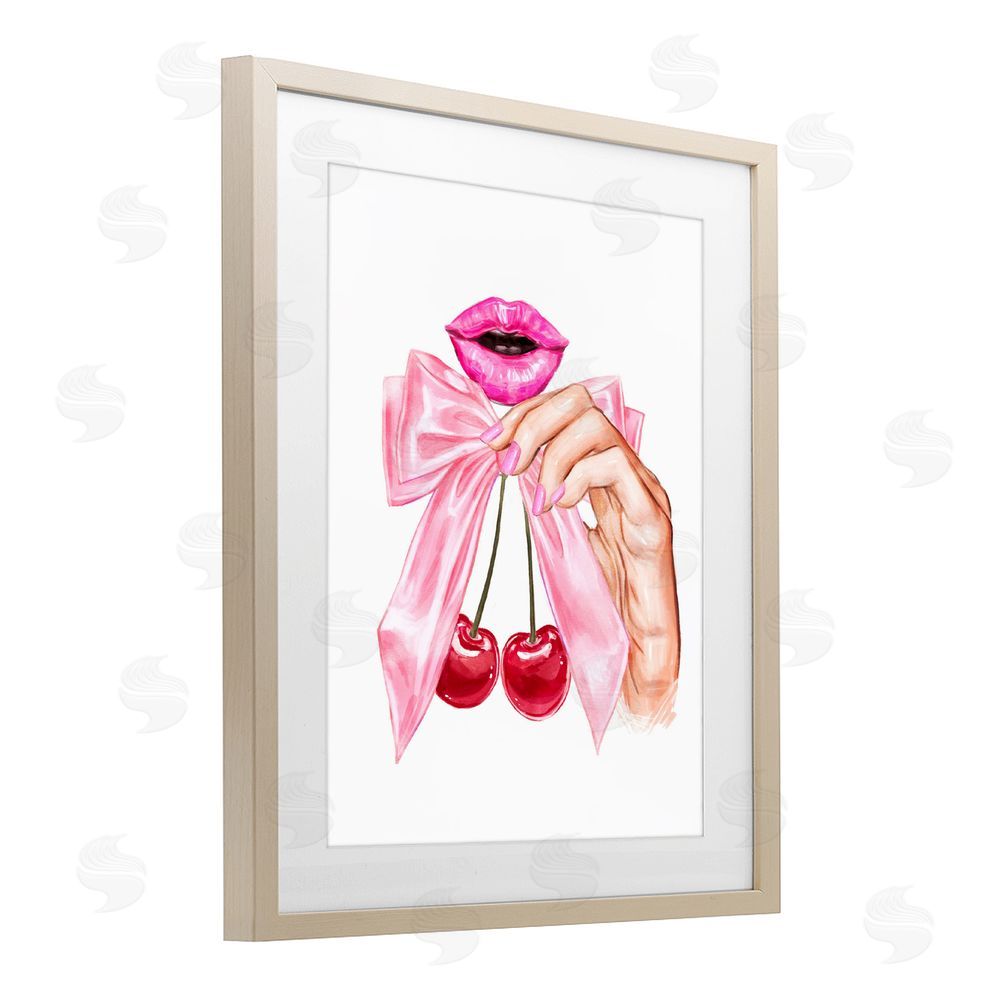 Ziwei Li Lips & Feminine Cherries Brown Framed Print Under Glass with Mat Wall Art