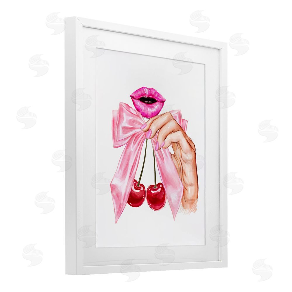 Ziwei Li Lips & Feminine Cherries White Framed Print Under Glass with Mat Wall Art