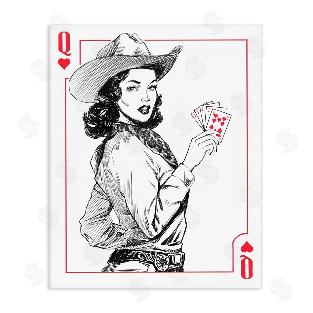 Ziwei Li Cowgirl Queen of Hearts Stretched Canvas Wall Art Print