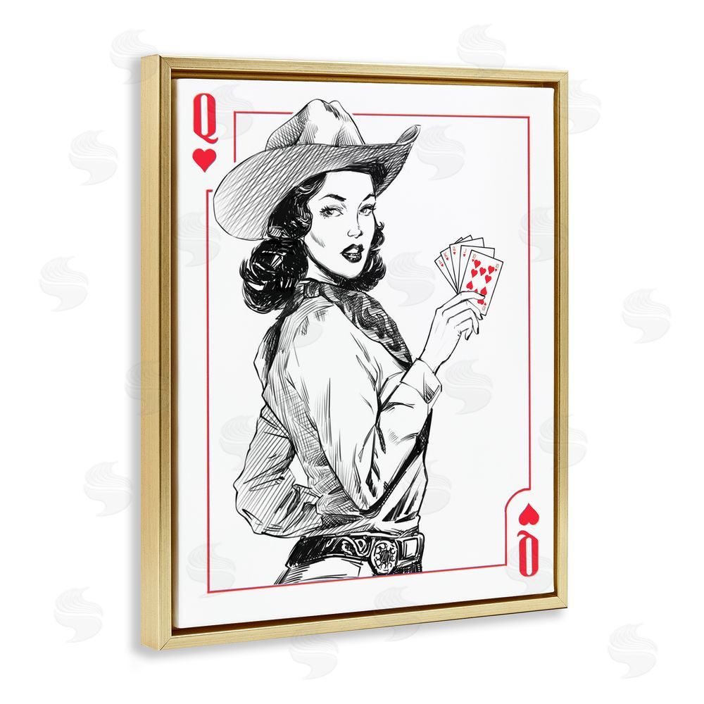 Ziwei Li Cowgirl Queen of Hearts Gold Floating Frame Wall Art Print