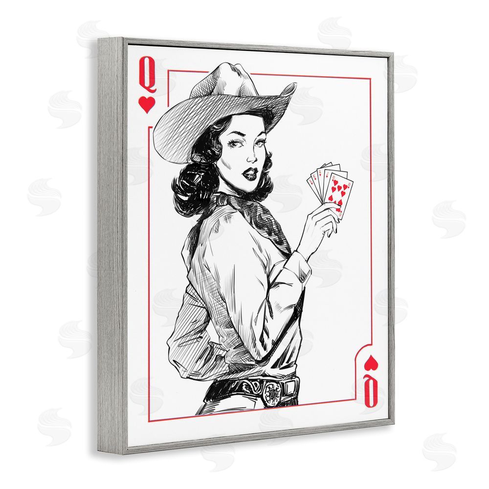 Ziwei Li Cowgirl Queen of Hearts Gray Framed Giclee Wall Art Print
