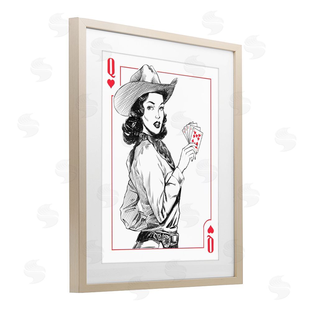 Ziwei Li Cowgirl Queen of Hearts Birch Framed Print Under Glass Wall Art