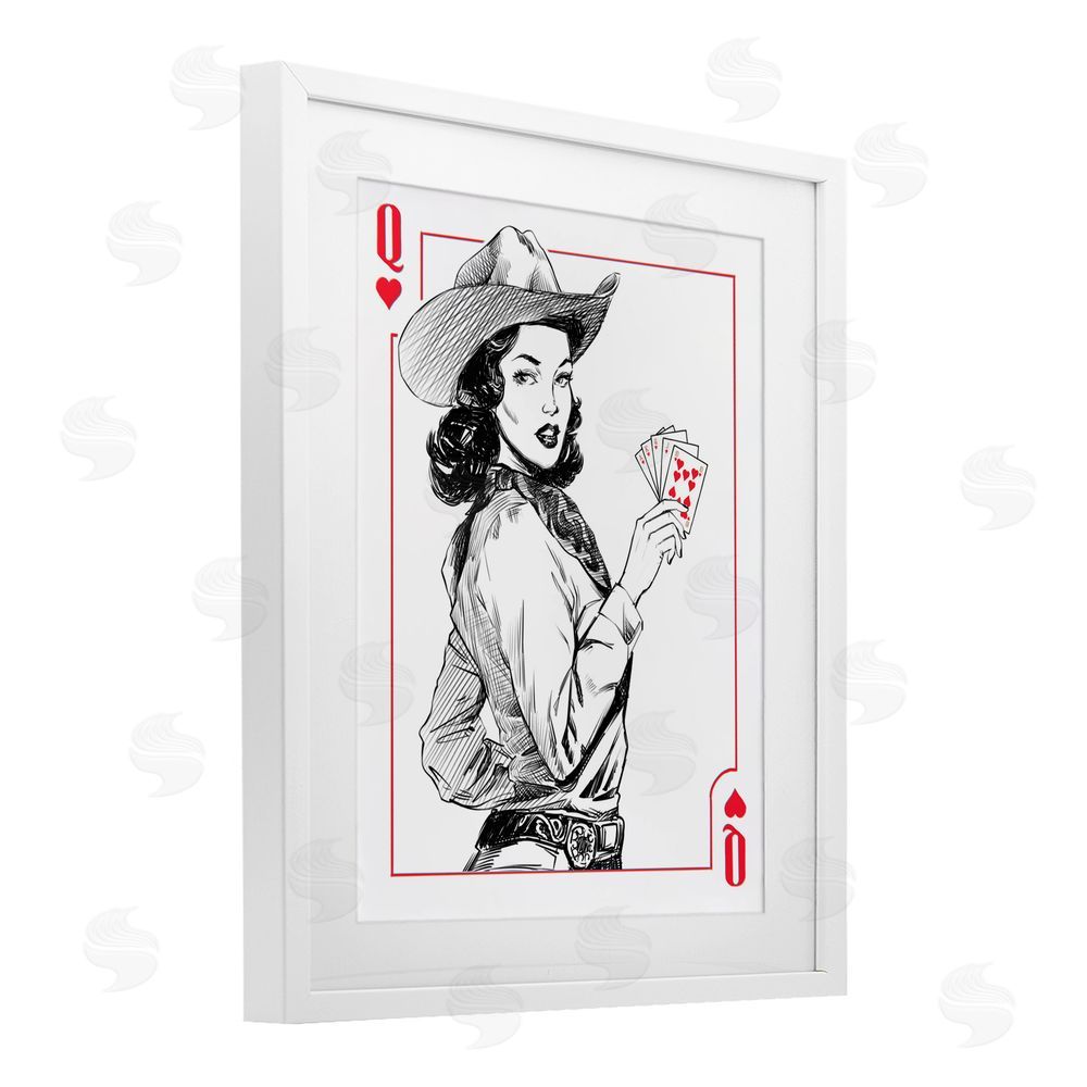 Ziwei Li Cowgirl Queen of Hearts White Framed Print Under Glass Wall Art