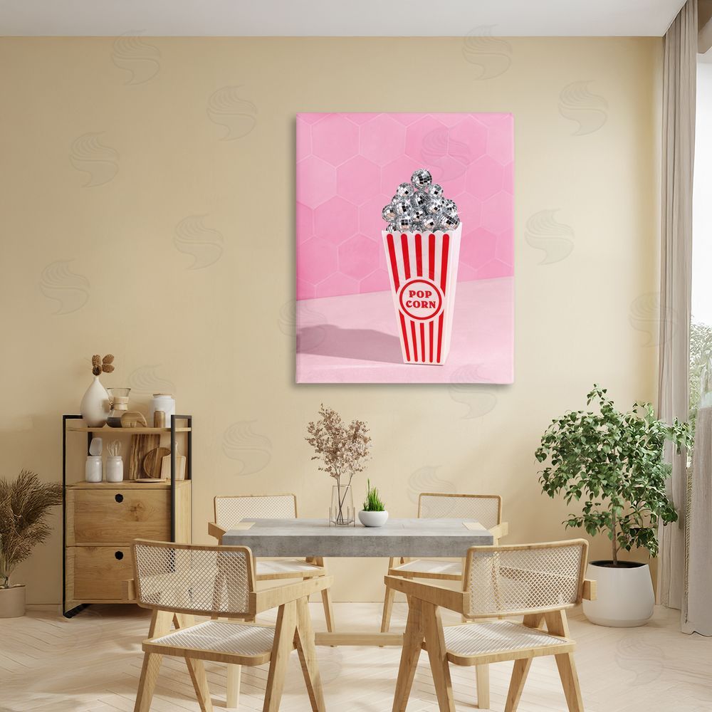 LISH Creative Pink Disco Popcorn Stretched Canvas Wall Art in Room