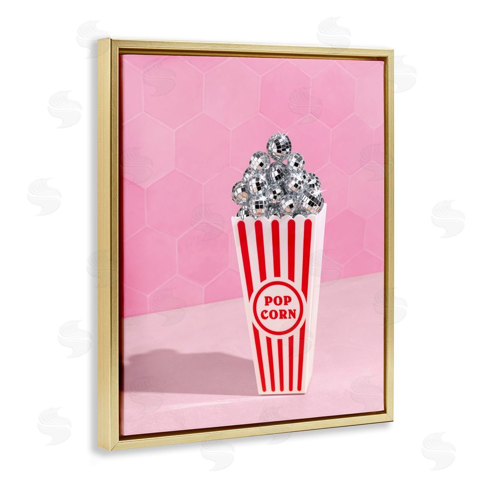 LISH Creative Pink Disco Popcorn Gold Floating Framed Canvas Wall Art