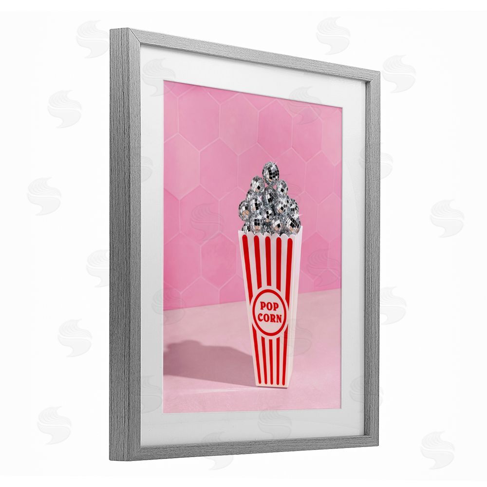 LISH Creative Pink Disco Popcorn Gray Framed Print Under Glass Wall Art