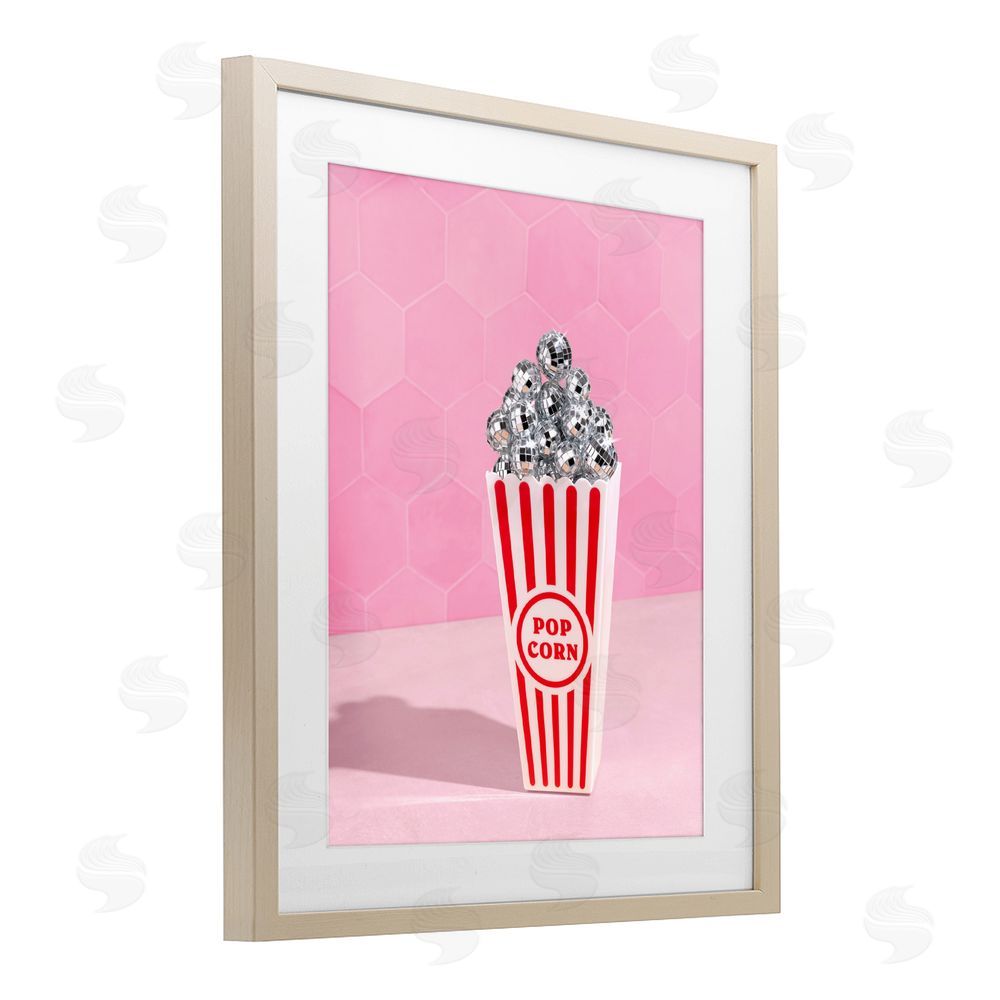 LISH Creative Pink Disco Popcorn Brown Framed Print Under Glass Wall Art
