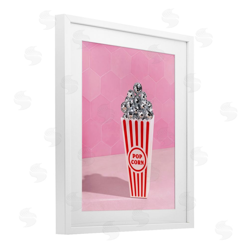 LISH Creative Pink Disco Popcorn White Framed Print Under Glass Wall Art
