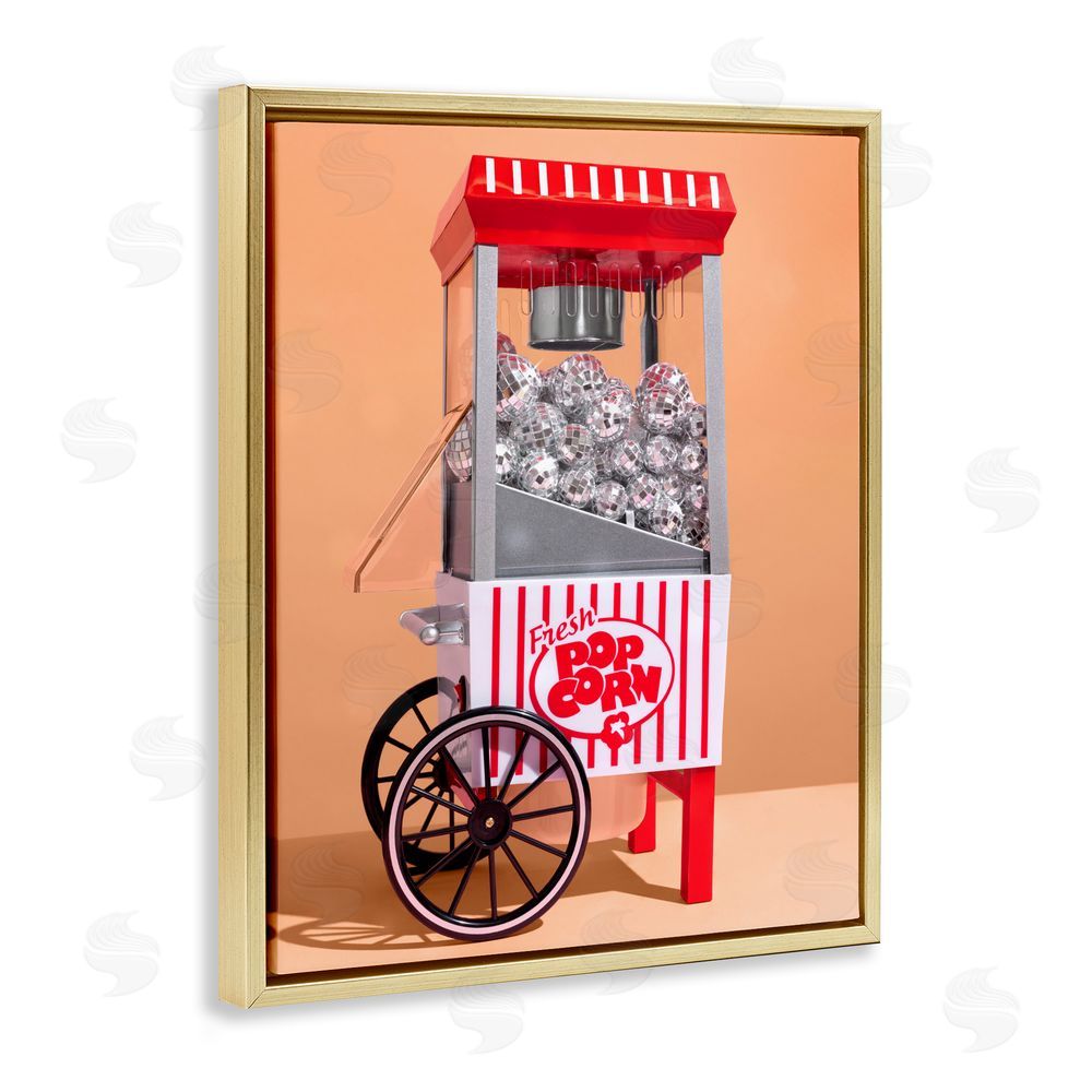 LISH Creative Retro Disco Popcorn Machine Gold Floating Framed Canvas Wall Art