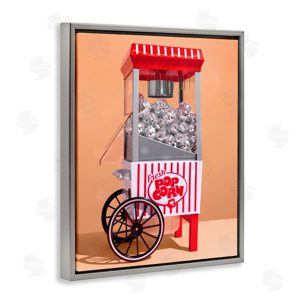 LISH Creative Retro Disco Popcorn Machine Gray Floating Framed Canvas Wall Art